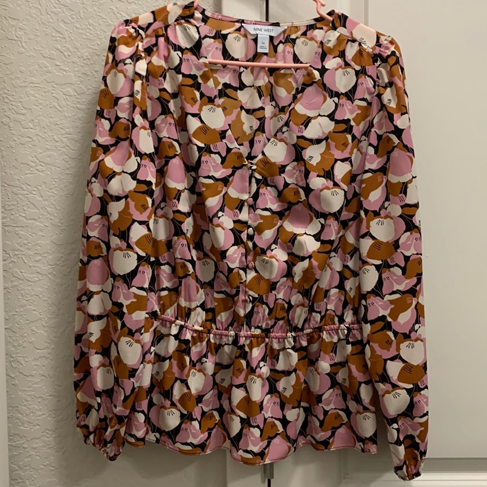 Nine West blouse work gathered drop waist